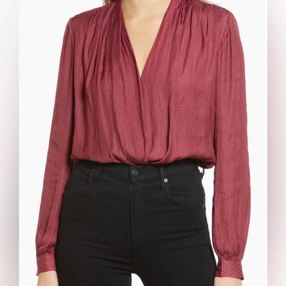 PAIGE | Women's Size Small | Sevilla Surplice Bodysuit in Cordovan Jacquard